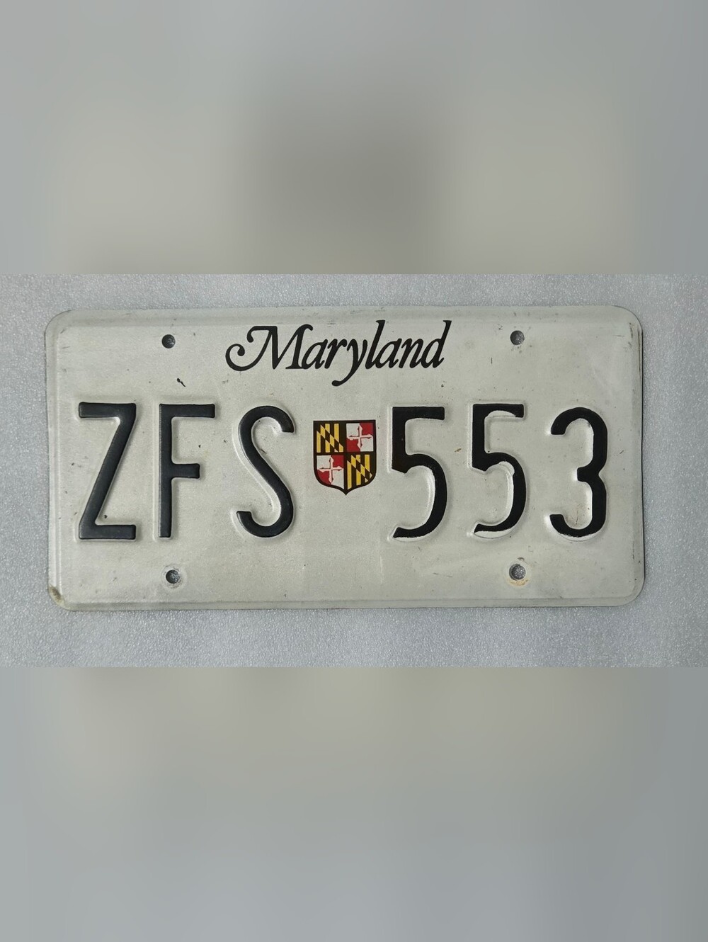 Vintage Maryland License Plate Black Letters with Iconic State Flag, ZFS-553